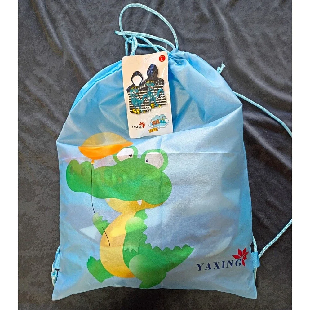 NWT Hooded Dinosaur Striped Fleece Beach Towel Blue w/ Drawstring Bag